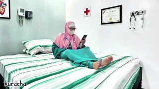 Hijab Muslim Doctor video call with her secret lover on breaktime at Hospital