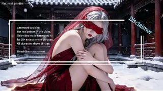 Gadis Tionghoa klasik berkulit salju, berambut putih dan berbaju merah. Adegan oral, klimaks, episode pertama, hasil AI yang wajib ditonton!